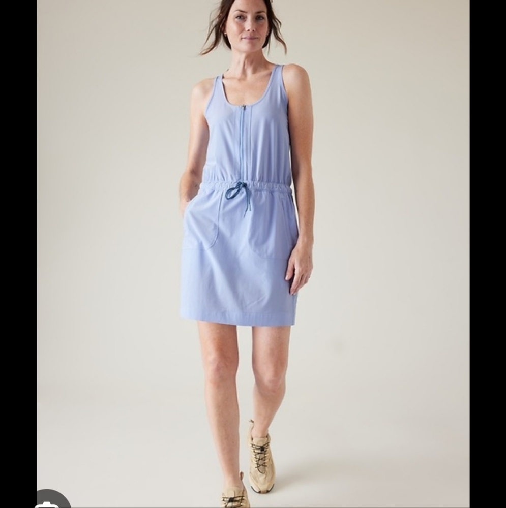 Athleta Expedition Dress - light blue with pockets and built in shorts